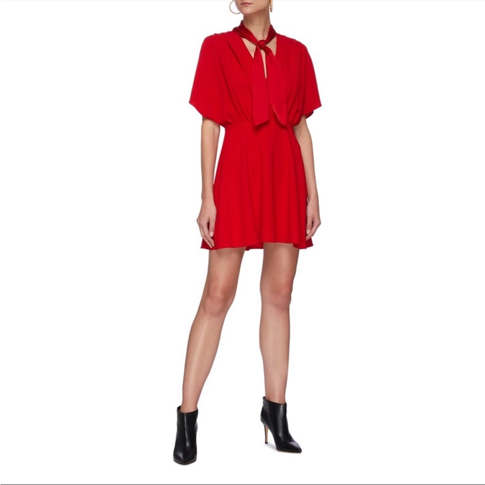 Alice + Olivia Red Tie-Neck Mini Dress